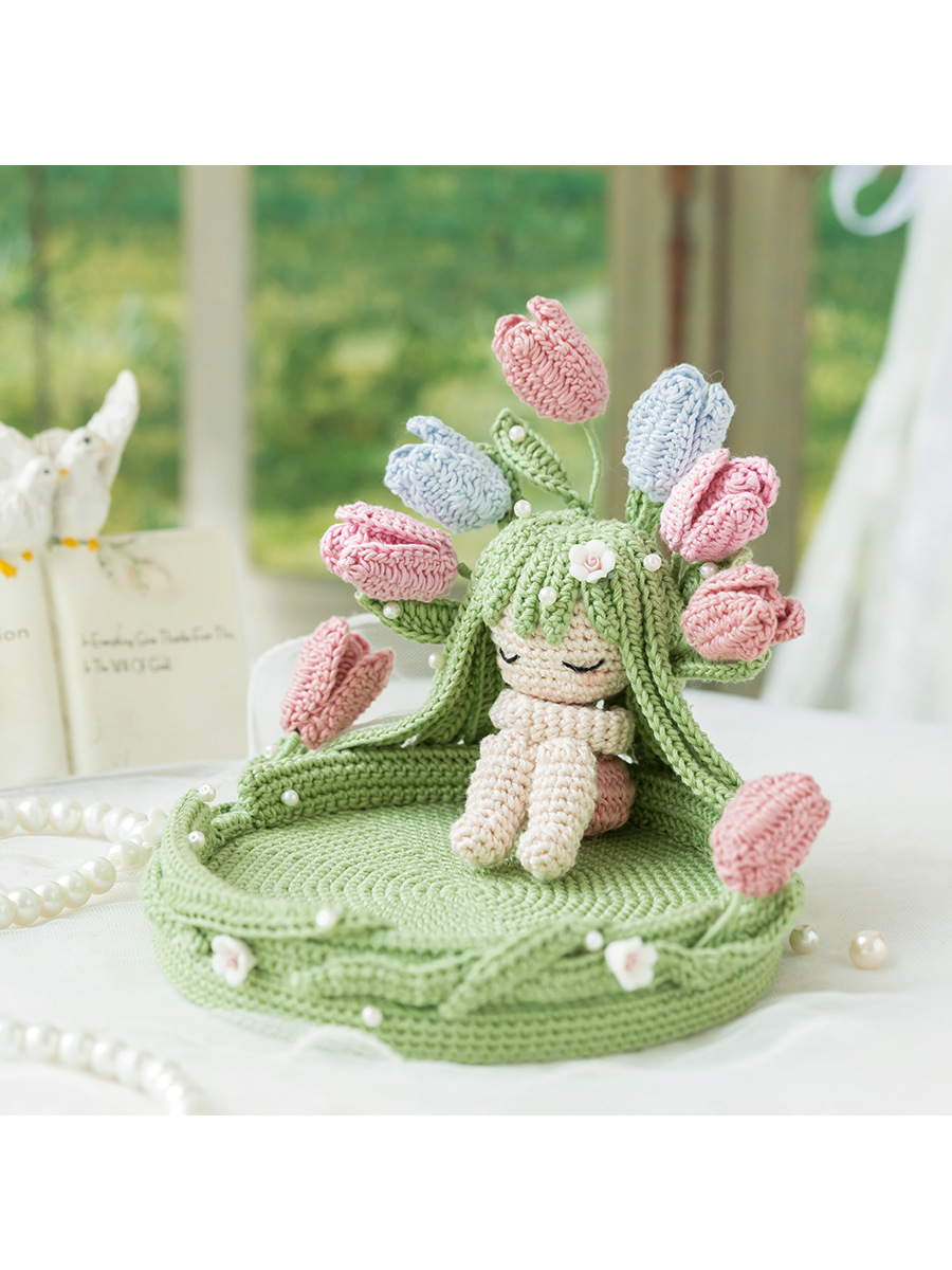 苏苏姐家郁金香少女收纳盒手工diy钩针编织小物毛线团自制材料包