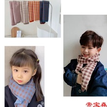 韩国时尚同款格子儿童针织围巾冬季男女潮童宝宝保暖毛线围脖百搭