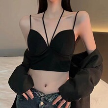 新品冰丝挂脖深V薄款性感美背内衣乳胶一体杯裹胸吊带背心女