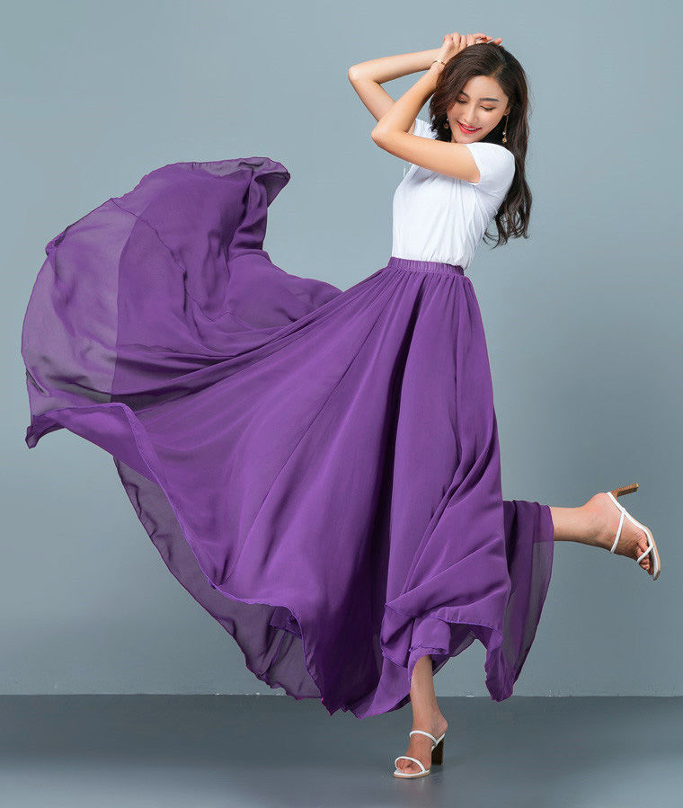 540度雪纺大摆裙度假沙滩裙大红色长裙紫色舞蹈新疆舞广场舞裙子