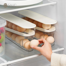 日本窄缝鸡蛋盒冰箱侧门收纳食品保鲜蛋托架自动滚蛋厨房整理盒