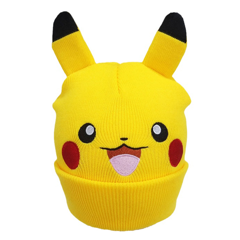 Cross-Border Pikachu Embroidery Knitted Hat Cute Cartoon Ears Pet Elf Warm Pullover Cap Wool Hat