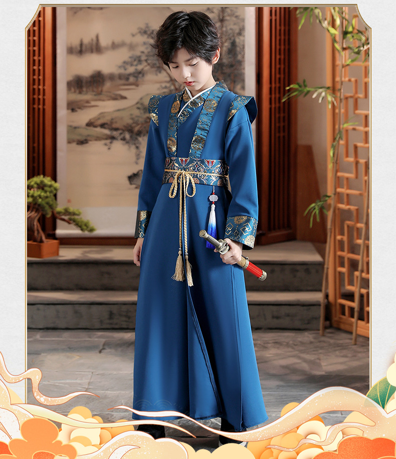 儿童古装汉服男童国学服秋冬少爷装小学生书童开笔礼朗诵演出服装