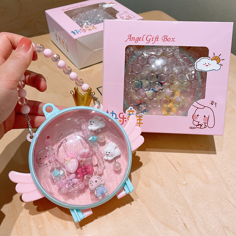 Angel Wings Princess Gift Box Hair Accessories Cute Cartoon Pendant Necklace BB Clip Hairpin 3-7 Years Old Little Girl Gift