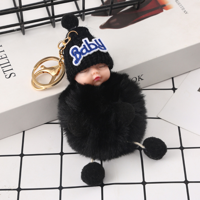Direct Sales Cute Sleeping Doll Fur Ball Keychain Cute Plush Sleeping Baby Keychain Women's Bag Pendant Wholesale