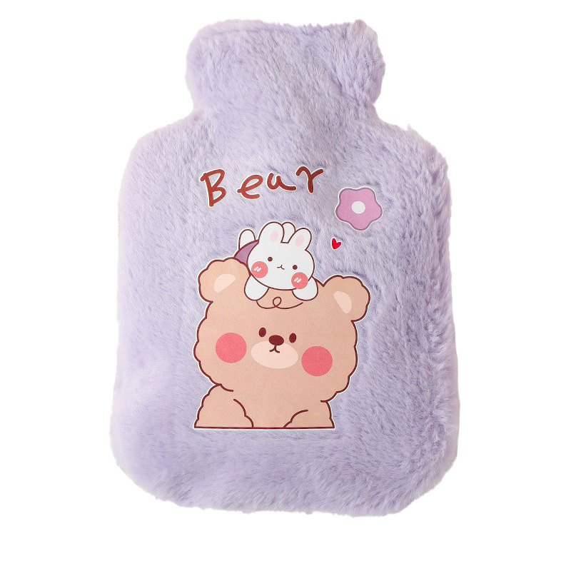 Plush Hot Water Bag Rabbit Fur Teddy Plush Winter Heating Pad Portable Cute Cartoon Explosion-Proof Water Injection Hand Warmer Wholesale