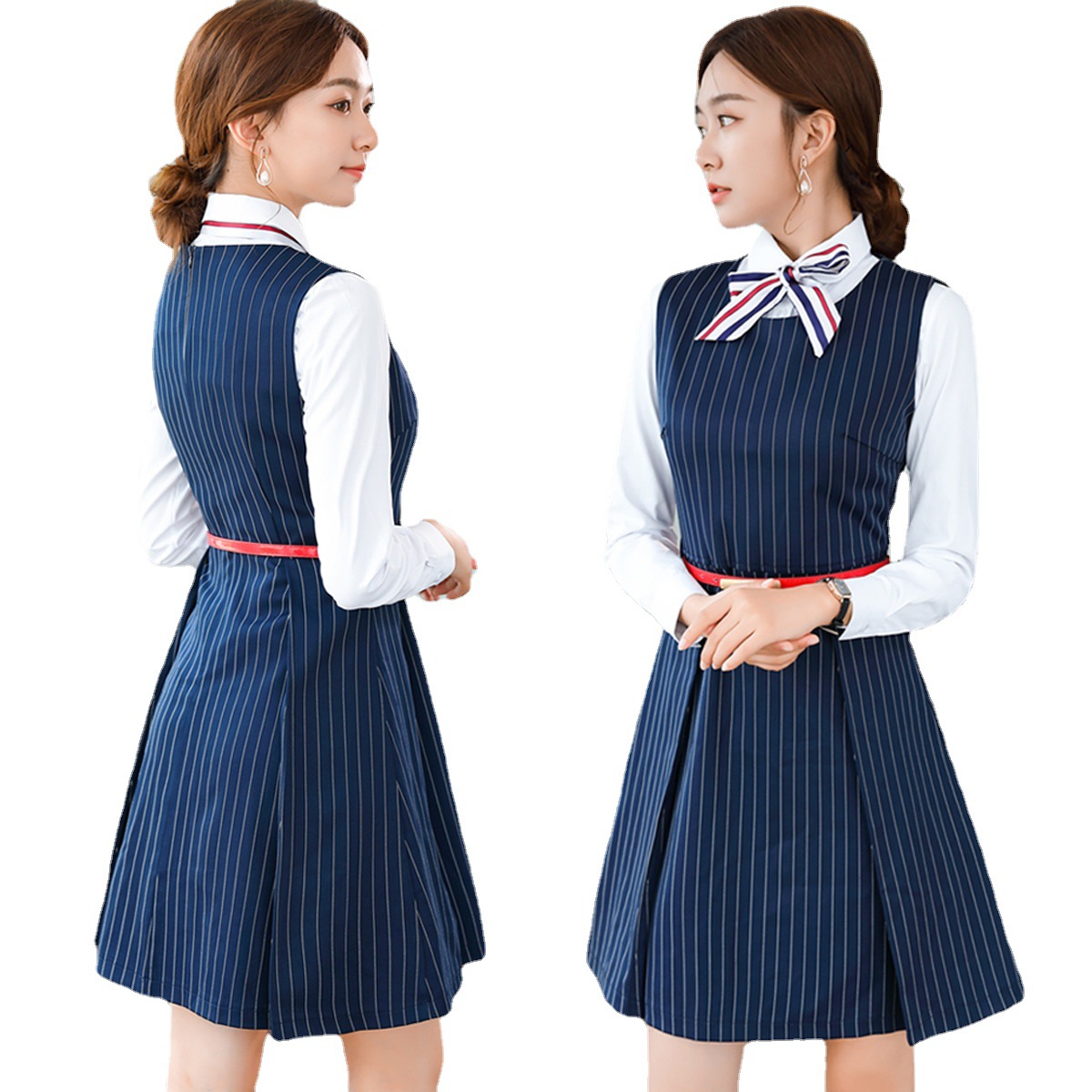 现货2022春季幼师大学生空姐校服空姐工作服学院风两件职业连衣裙