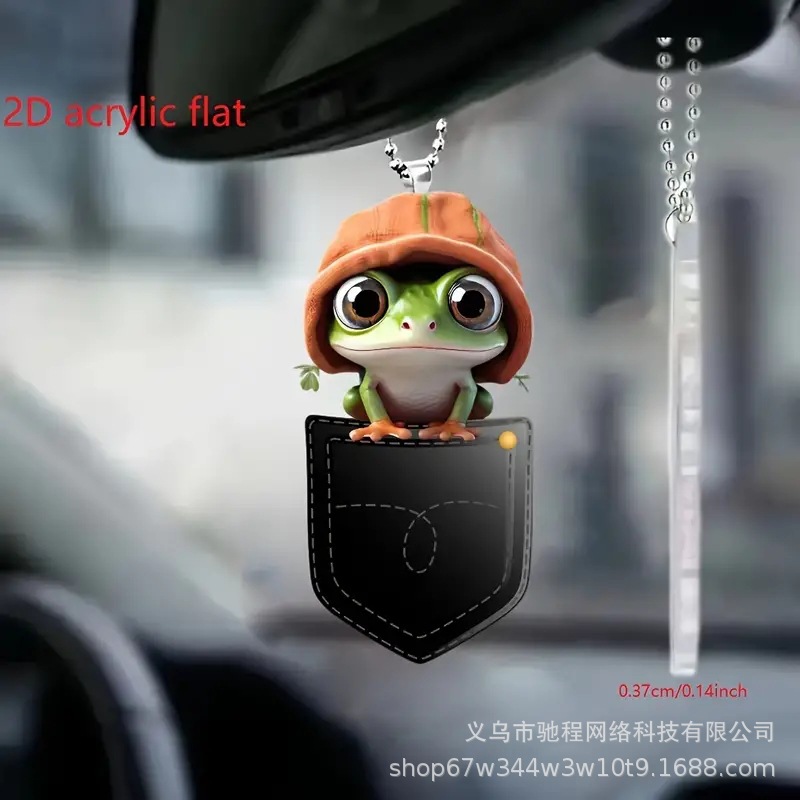 Cross-Border New Arrival Cute Frog Acrylic Flat Pendant in Pocket Car Rearview Mirror Decorative Gift Hanging Ornament