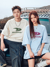 韩路男装 创意美式印花短袖T恤男女情侣同款夏季棉宽松潮牌体恤