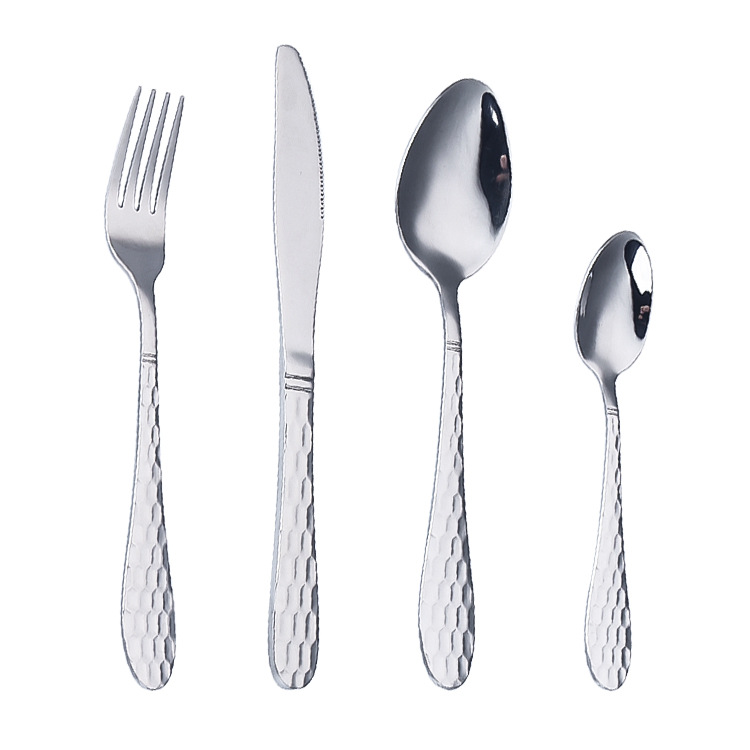 Amazon Wholesale Stainless Steel Knife, Fork and Spoon Water Cube Scale Western Tableware Four-Piece Coffee Spoon Vintage Knife and Fork