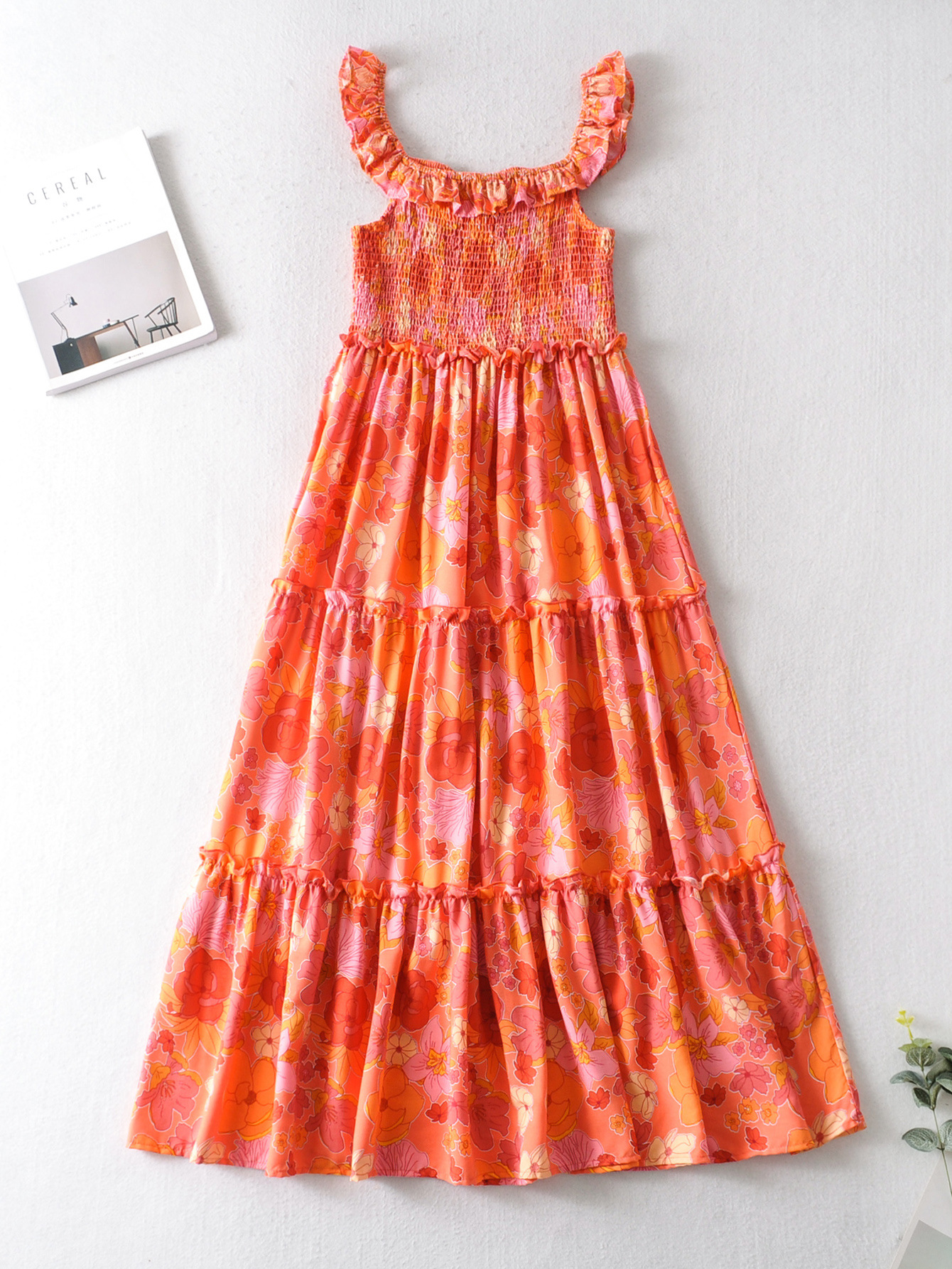 lrh556yt跨境批发亚马逊欧美女装2021春季新款粉色印花裹胸连衣裙