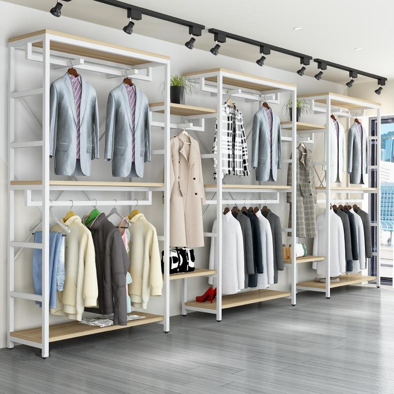 角钢衣柜服装店展示架落地式双层挂衣架童装男女服装店陈列架衣服
