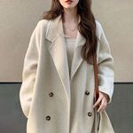 韩版时尚呢子大衣女2025秋季新款宽松感赫本风双排扣毛呢外套