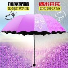 黑胶太阳伞防晒防紫外线高颜值遮阳伞两用晴雨伞礼品伞遇水开花伞