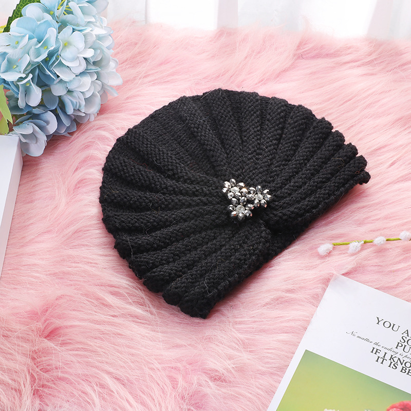 European and American round Bead Accessories Hat Wool Knitted Hat Bohemian Toe Cap Autumn and Winter Diamond Jewelry Pullover Hat Indian Hat