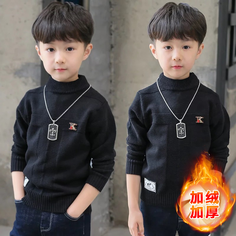 Children's Sweater 2022 Spring and Autumn New Boys Undershirt round Neck Sweater Solid Color Children's Knitted Children