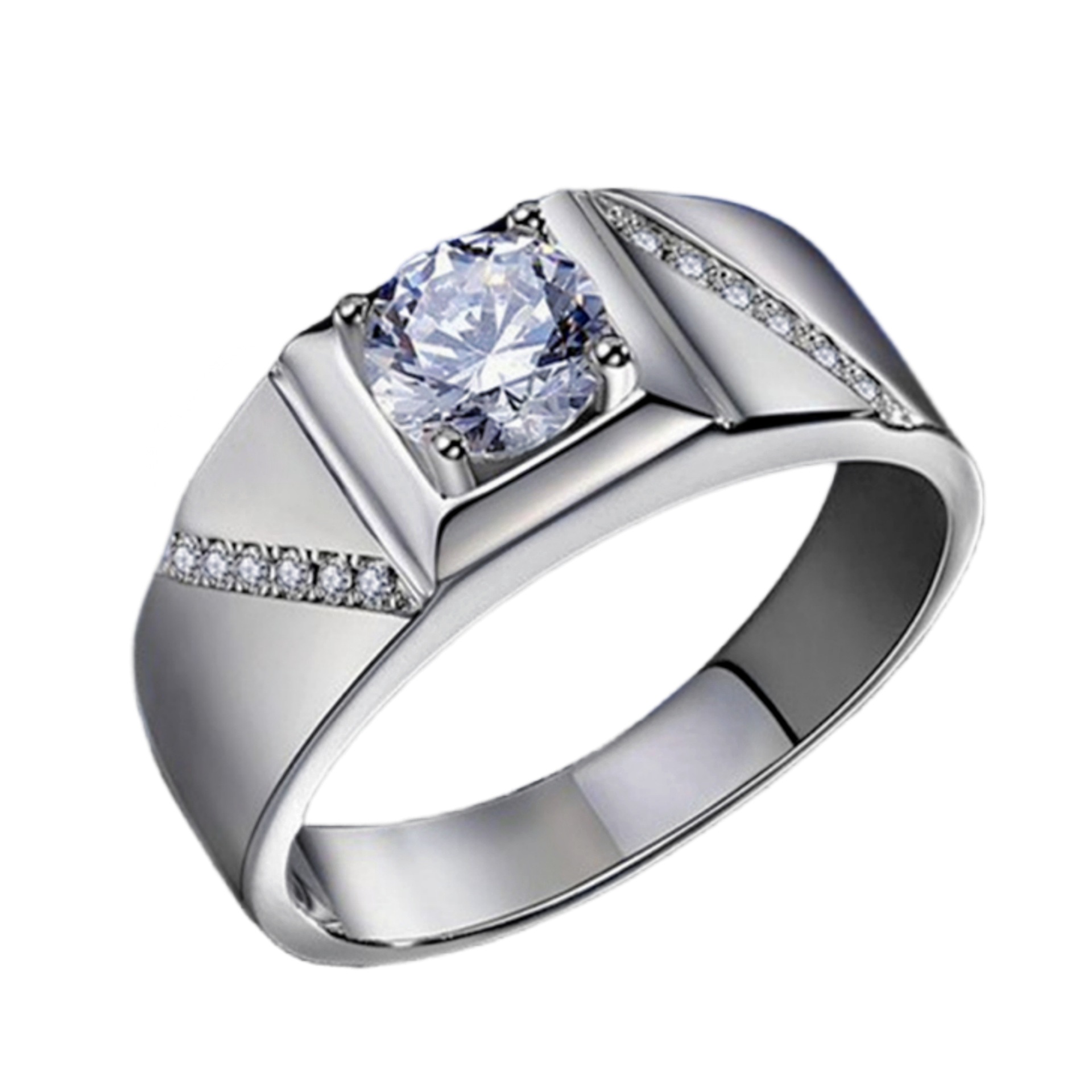 开口镀pt950铂金24k进口莫桑钻石戒指 经典四爪戒指结婚戒订婚戒