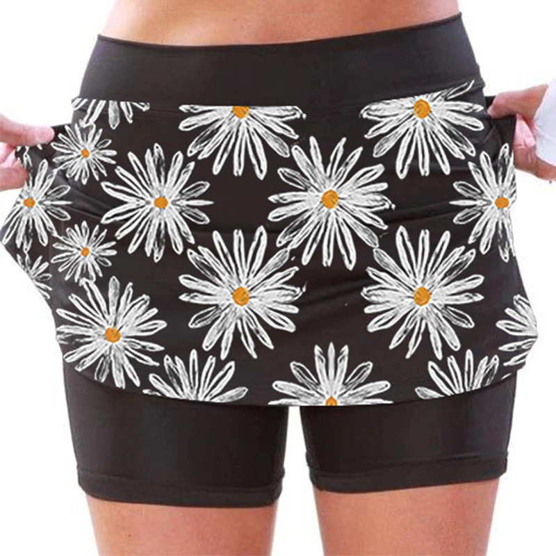 Cross-Border Amazon EBay European and American Fashion New Style Daisy Printed Mid Waist Sports and Leisure Shorts Leggings Skirt for Women
