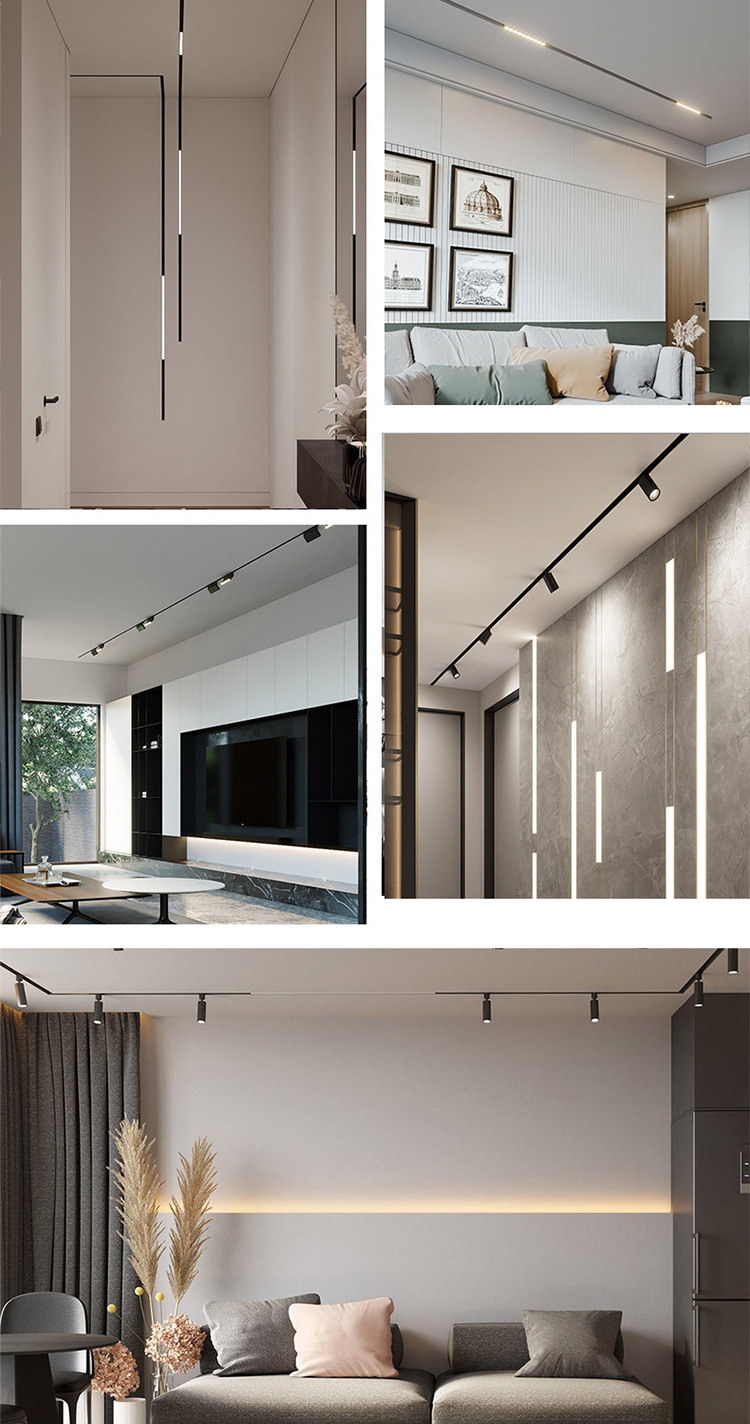 48v磁吸轨道灯无主灯照明设计嵌入式无边框轨道条led磁吸线条灯