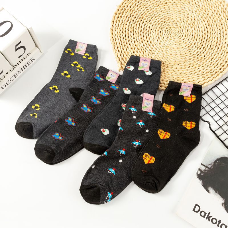 Women's Socks Autumn and Winter plus-Sized Not Feel Tight with Feet Middle-Calf Socks for Middle-Aged and Elderly People Dark Casual Women Long Socks Wholesale