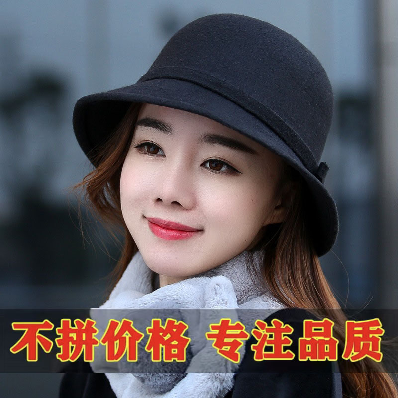 女秋冬季韩版复古毛呢帽子圆顶珍珠时尚户外保暖盆帽厂家批发源头厂家