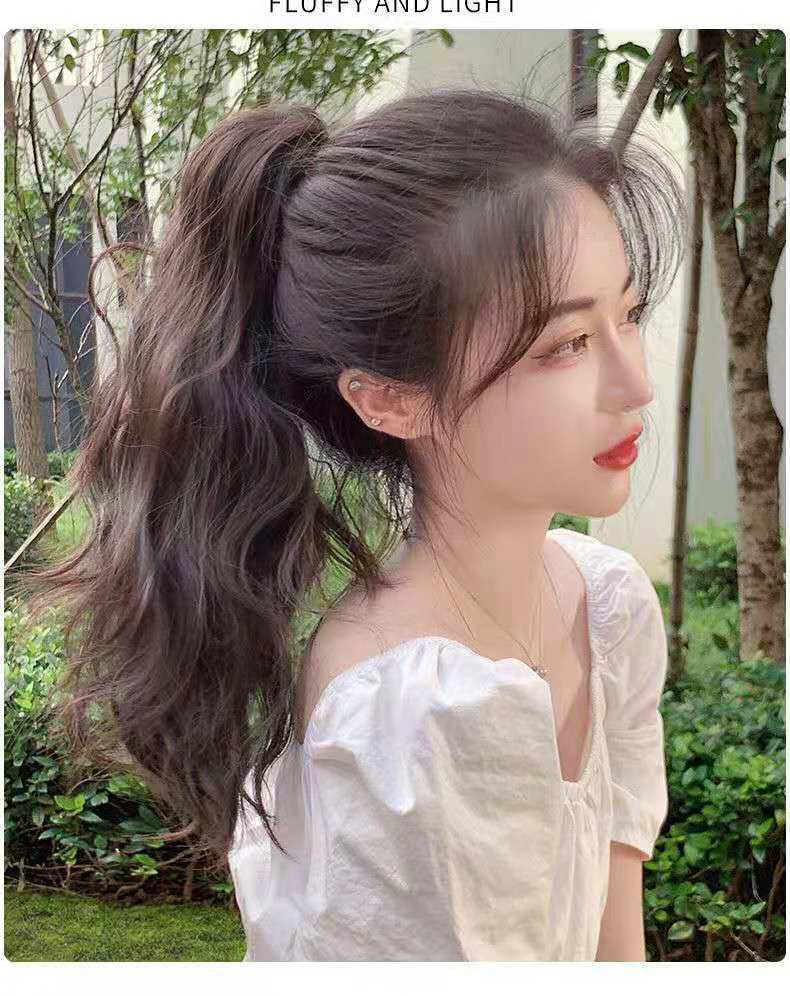 假发女云朵烫高马尾网红抓夹式仿真人发绑带微卷短发自然蓬松辫子