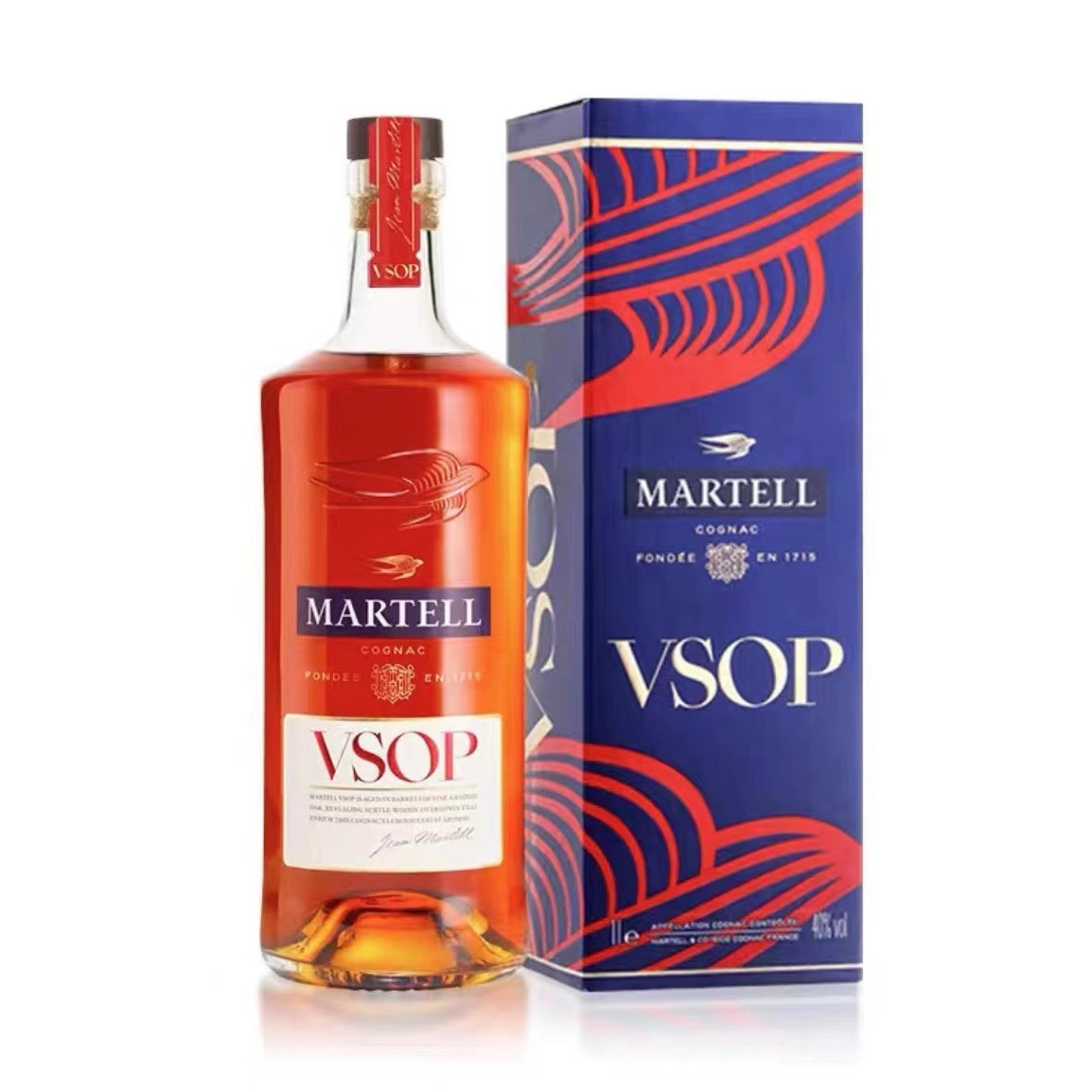 马/爹利原装进口法国洋酒波本金牌vsop1000ml礼盒装干邑白兰地