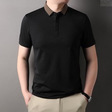 轻奢新款男士短袖POLOT恤衫中青年夏季高品质格子短袖休闲潮流