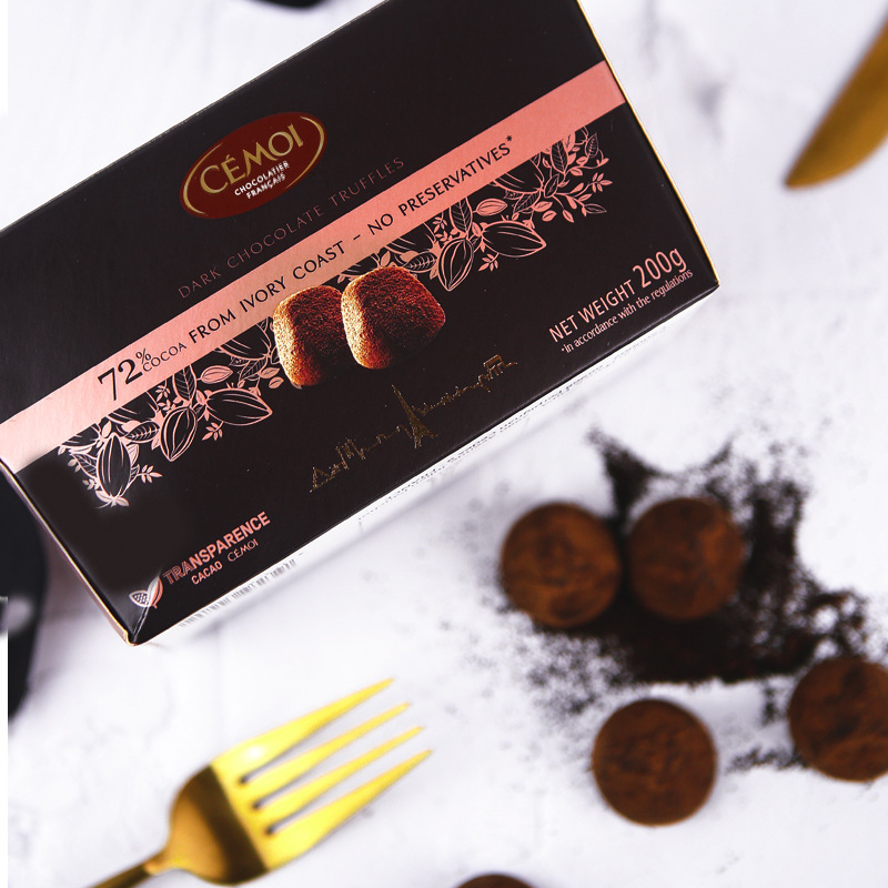 cemoi赛梦72%松露形黑巧克力盒装200g 法国进口黑巧休闲零食批发