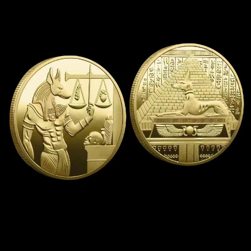 跨境 古埃及死神阿努比斯天枰公平纪念币猎犬币收藏硬币狗头金币