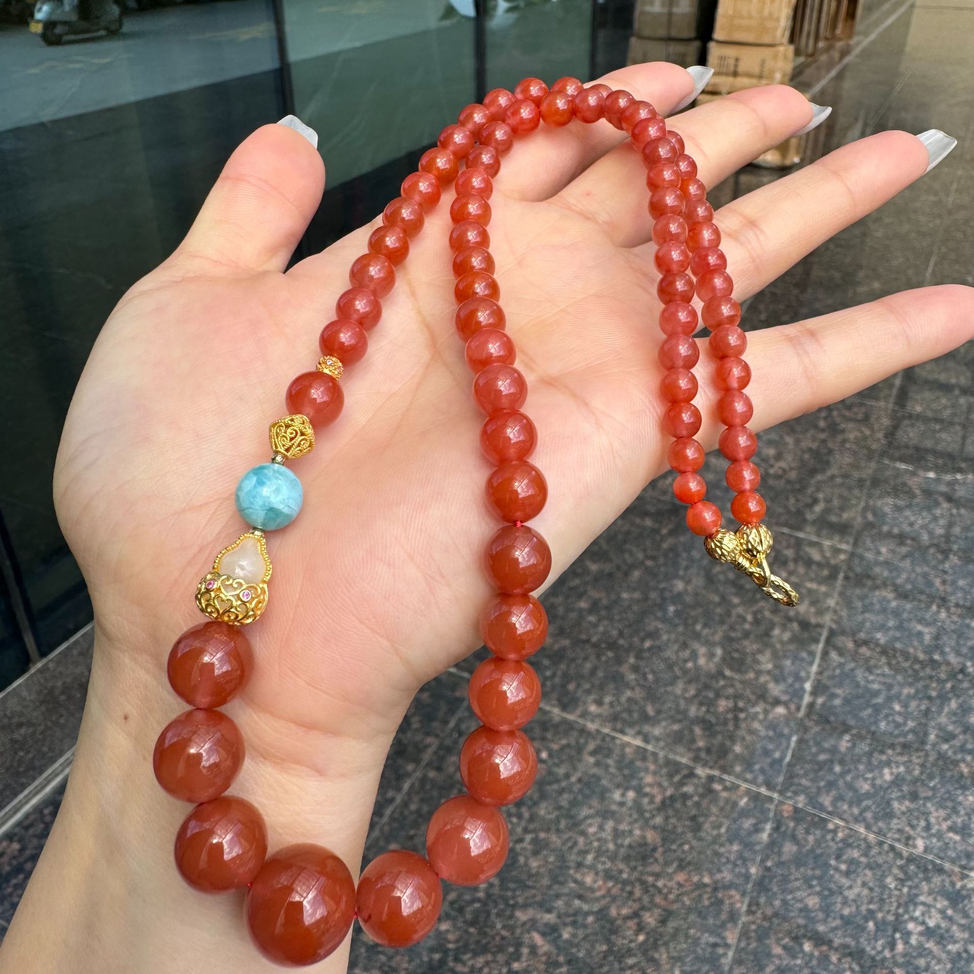 天然南红项链女手工diy高级感首饰饰品夏季锁骨链串珠小红书同款