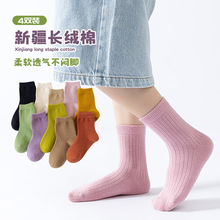 儿童袜子2024春夏新款纯色双针袜子宝宝中筒袜糖果色男女童学生袜