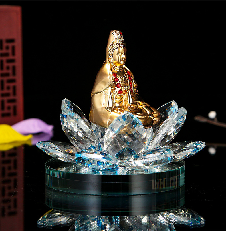 白水晶观音菩萨佛像摆件 晶体干净通透雕刻 转运吉祥