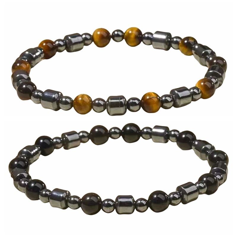 跨境串珠手链孔雀石黑胆石虎眼石火山石虎眼石6/8mm手链男士