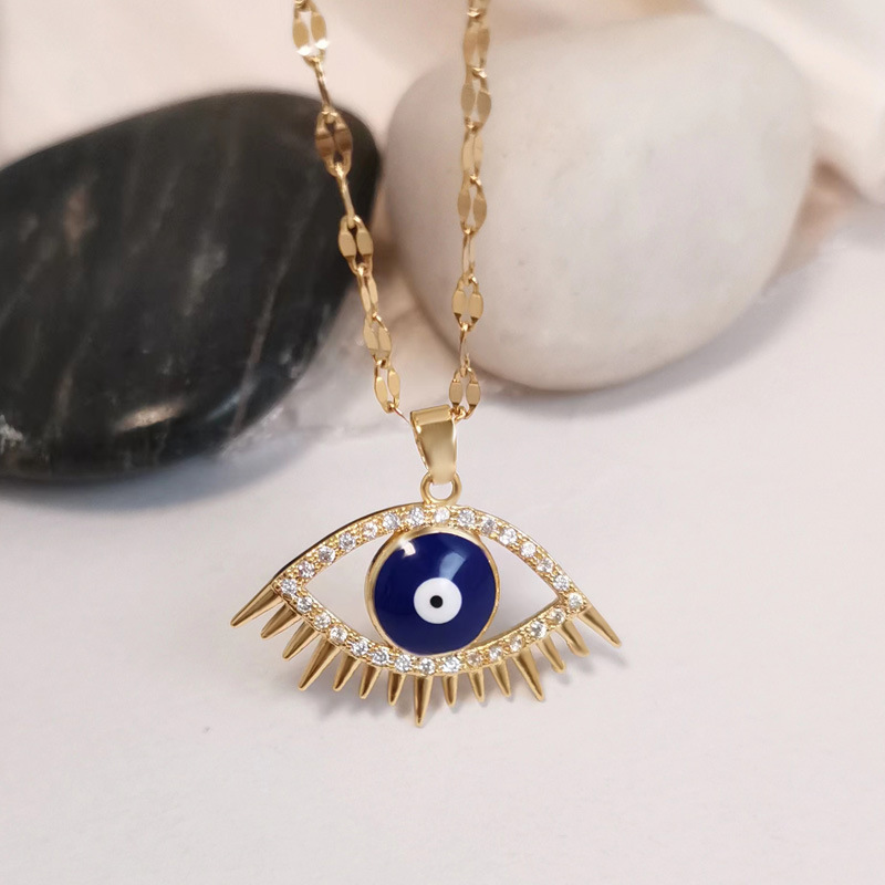 European and American Dark Style Blue Eyes Titanium Steel Necklace Oil Dripping Devil's Eye Clavicle Chain Bohemian Foreign Trade Wholesale