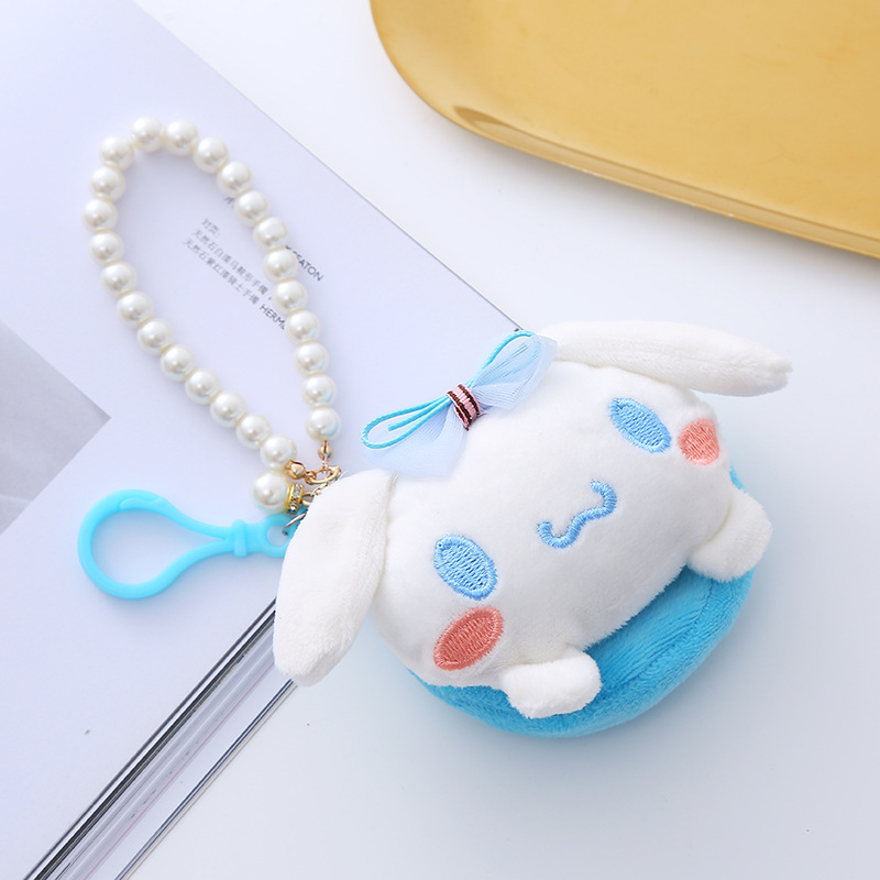 Cute Circle and Creative Plush Sanrio Coin Purse Bag Charm Certificate Card Holder Beaded Lanyard Women's Small Wallet