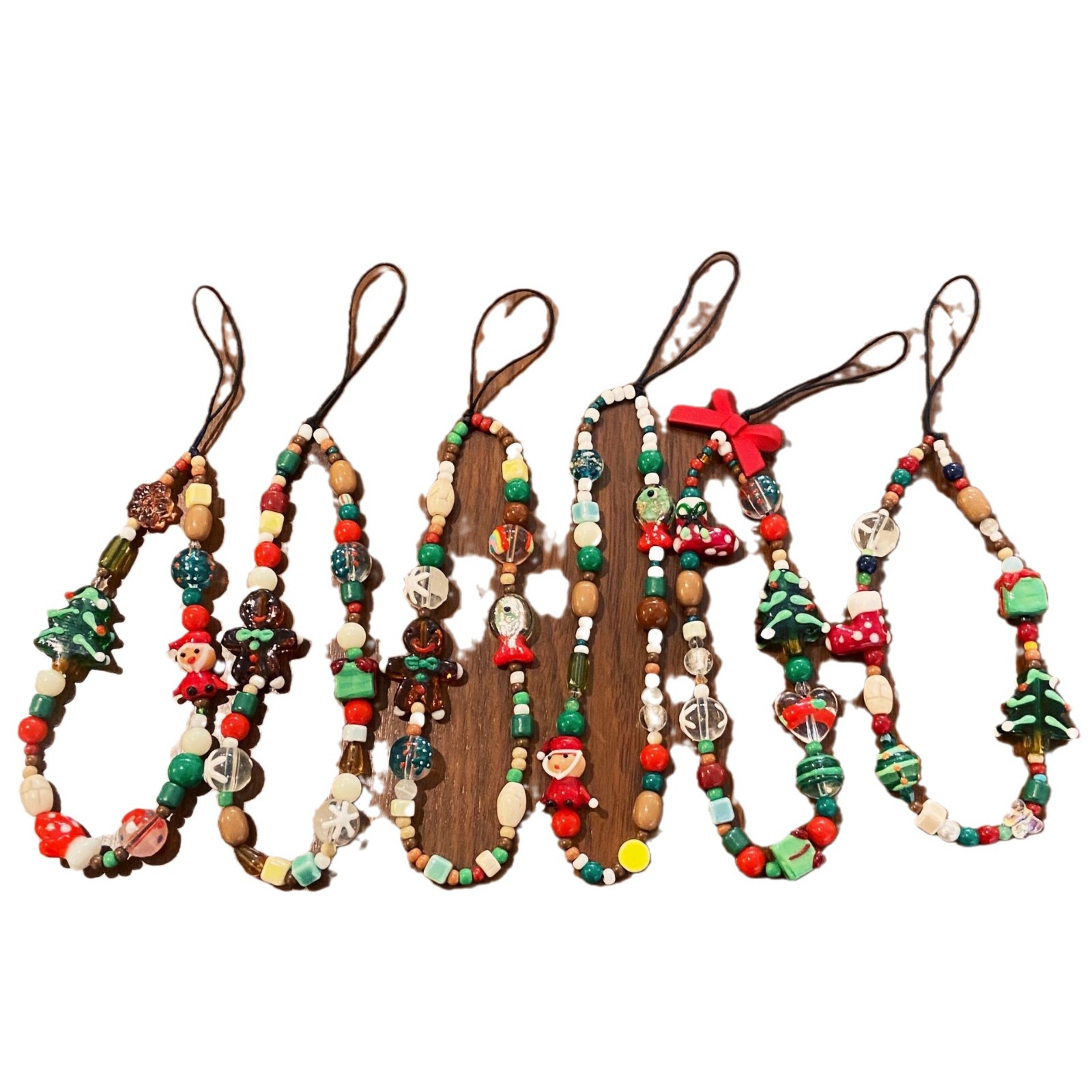 Christmas Gingerbread Man Ceramic Glass Beaded Keychain Mobile Phone Charm Holiday Lovely Bag Pendant New Year Pendant