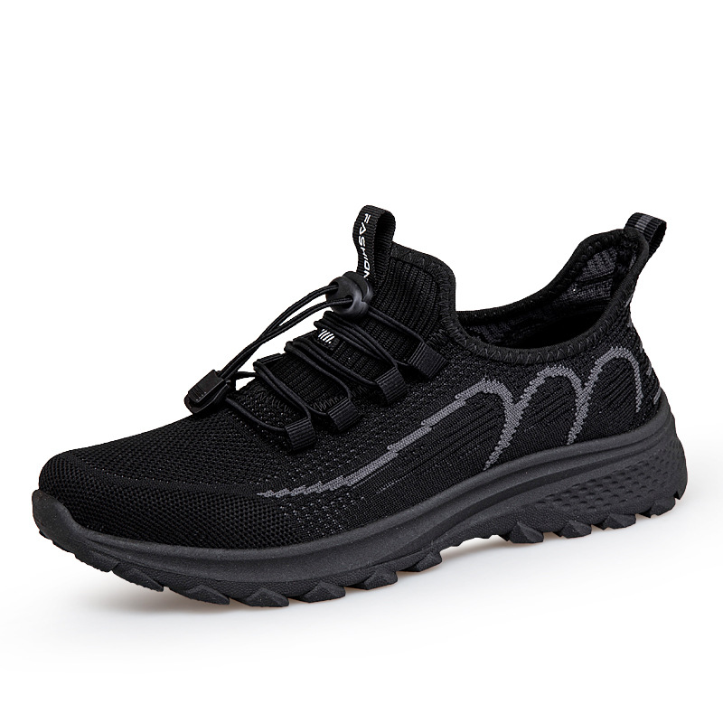 足健力老人鞋男夏季网面运动鞋一脚蹬健步鞋中老年爸爸鞋父亲鞋黑