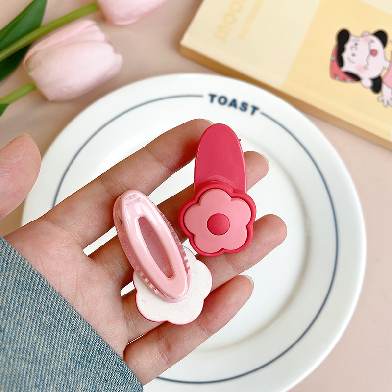 2023 Pink Small Hairclip Side Clip Cute Children's Sweet Flowers Duckbill Clip Hairpin Fringe Clip Headdress