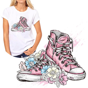 外贸跨境卡通帆布鞋烫画图案贴 a级过粉热转印耐水洗t恤diy贴