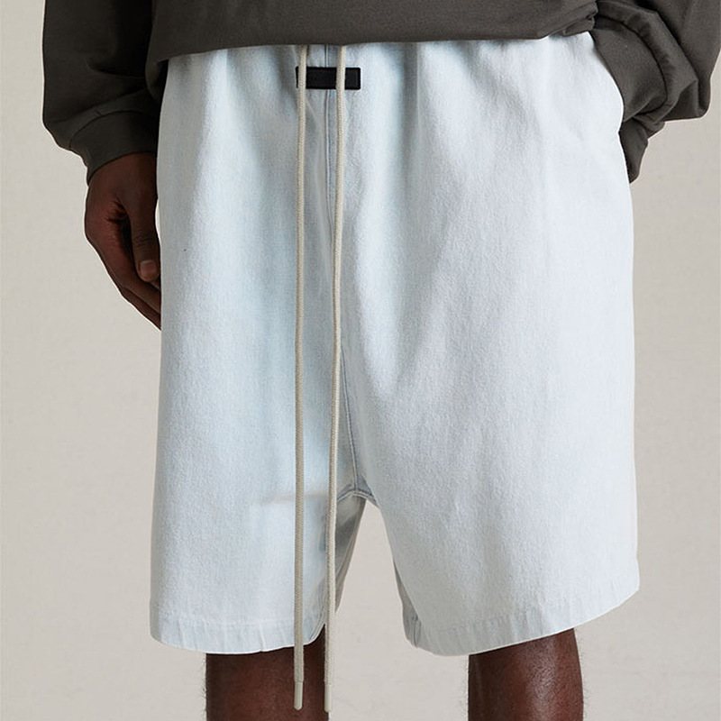 fog复线essentials纯色抽绳水洗做旧丹宁牛仔短裤宽松运动五分裤