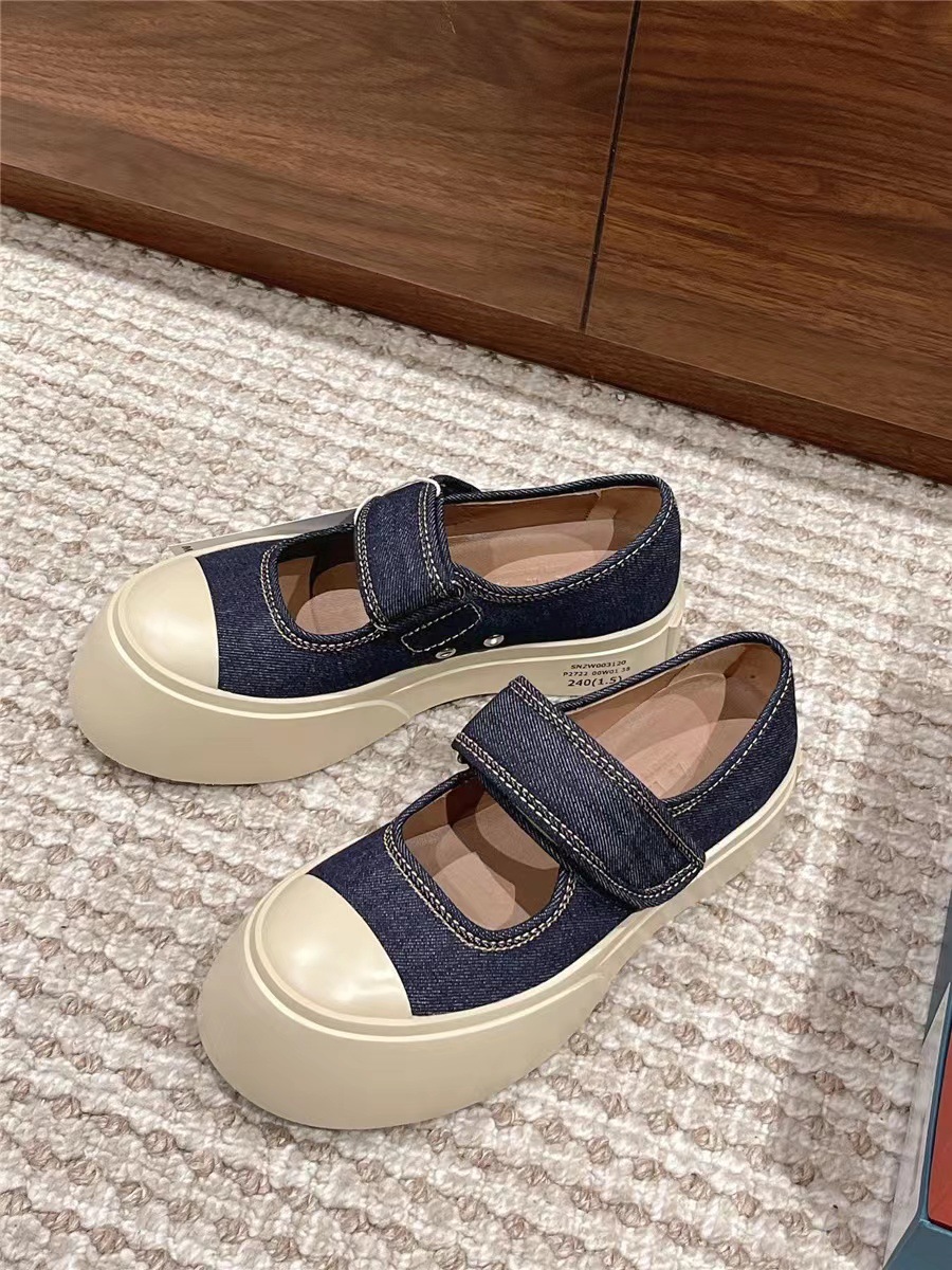 赵露思同款marni玛尼厚底大头鞋mona魔术贴丑萌系带帆布玛丽珍鞋