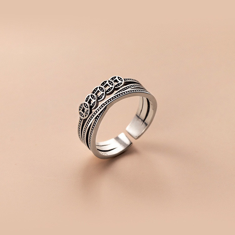 银佳银饰 足银990 钱币复古开口戒指 时尚潮流 精品一件代发-阿里巴巴