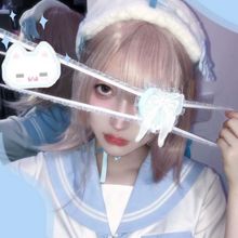 lolita水色蝴蝶结中二眼罩y2k亚文化二次元病娇cos蕾丝地雷系饰品