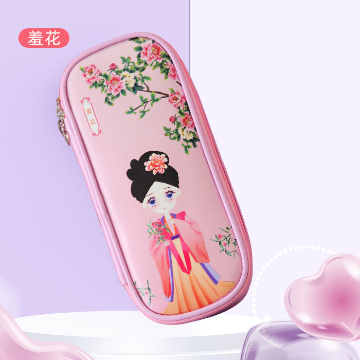 Antique Beauty Series Pu Pen Bag Chinese Style Multi-Functional Large Capacity Waterproof Pencil Box Zipper Stationery Box