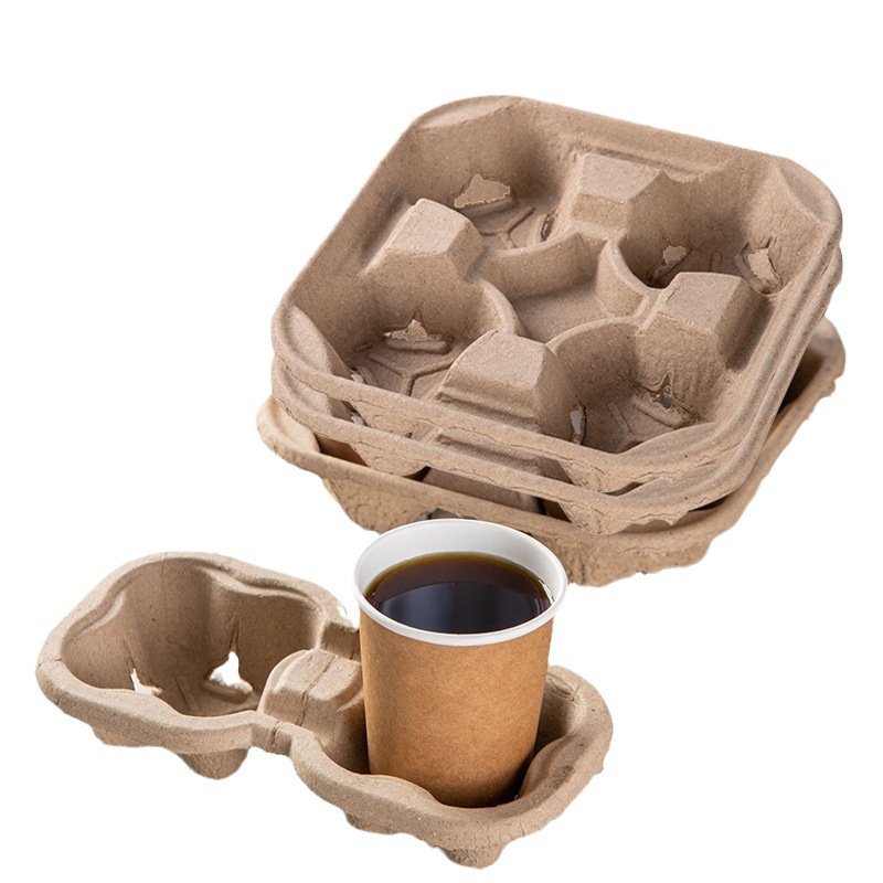 厂家手撕双杯纸托咖啡奶茶外卖杯托纸浆两格四格杯托8-26安现货