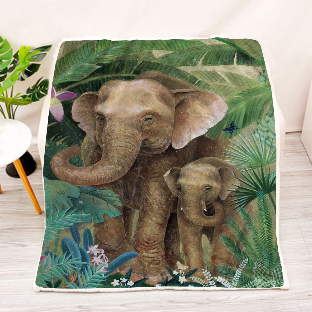 大象系列双层加厚毯子3d数码印花法兰绒毛毯沙发盖毯方形毛绒毯子