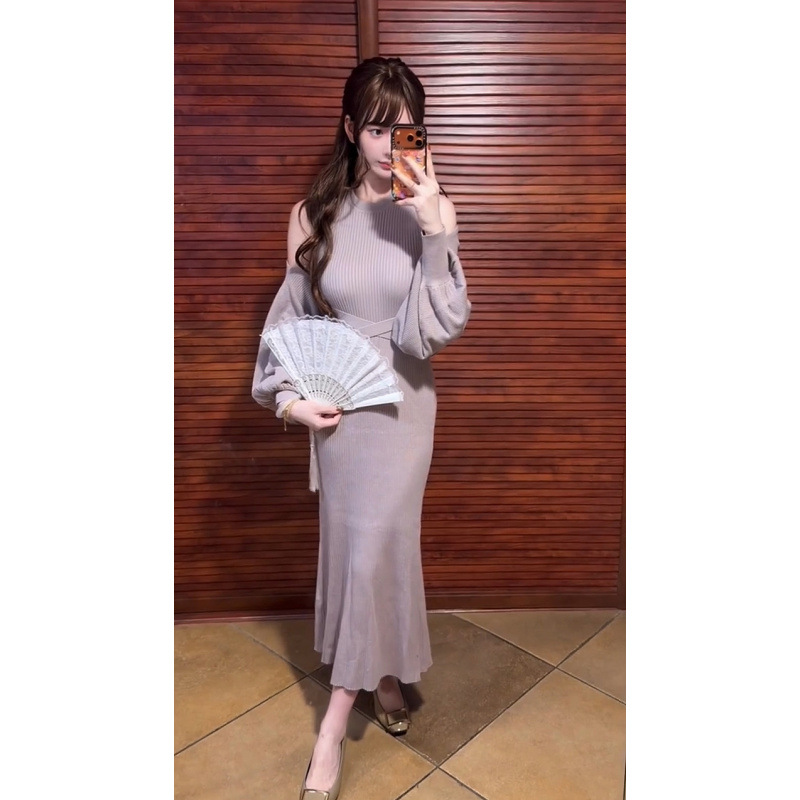【量大可议价】紫色日系纯欲风系带罩衫无袖背心针织连衣裙两件套