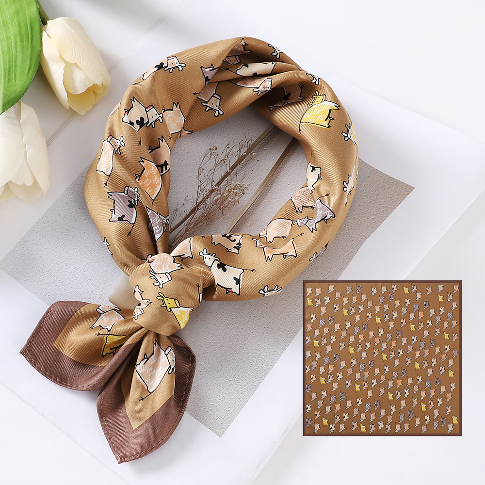 53cm Small Square Towel Women's Spring New Artificial Silk Twill Printed Silk Scarf Gift Bandage Shawl Wholesale