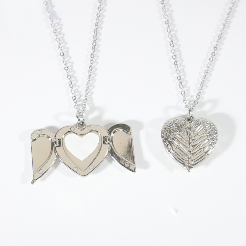 Thermal Transfer Blank Necklace Metal Heart-Shaped Wings Pendant Creative Personality Holiday Gift Blank Consumables Wholesale